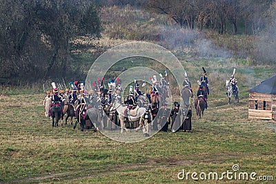 Reconstruction of battles of the Patriotic war of 1812 Russian city Maloyaroslavets. Editorial Stock Photo